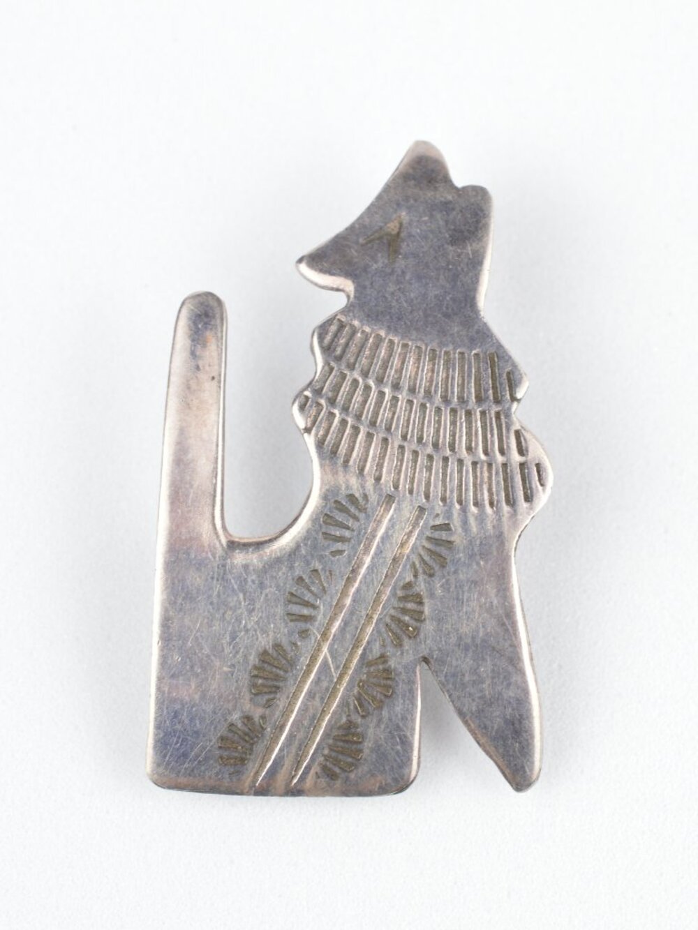 Vtg 925 Sterling Silver Howling Coyote Wolf Cactus Brooch Pin Pendant 1 3/8"